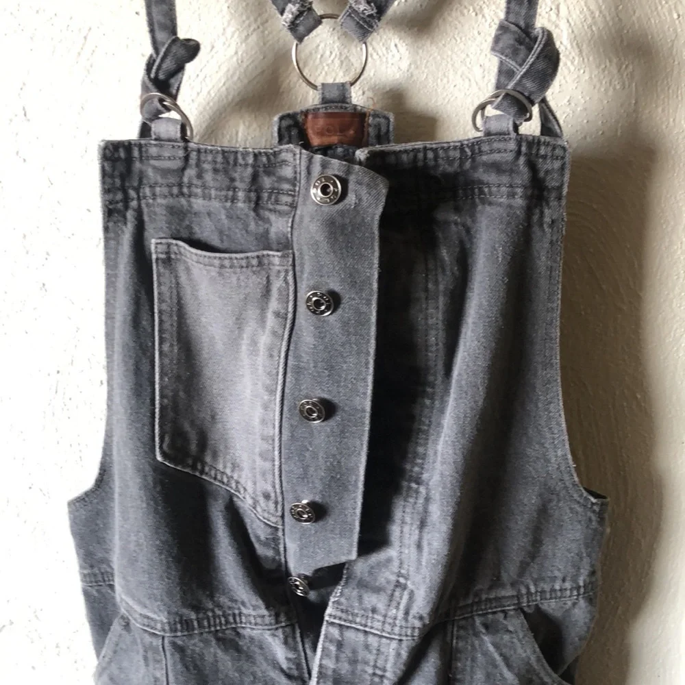 Gray cactus 🌵 overalls with front pocket panels; hidden buttons are intact. - Picture 8 of 16